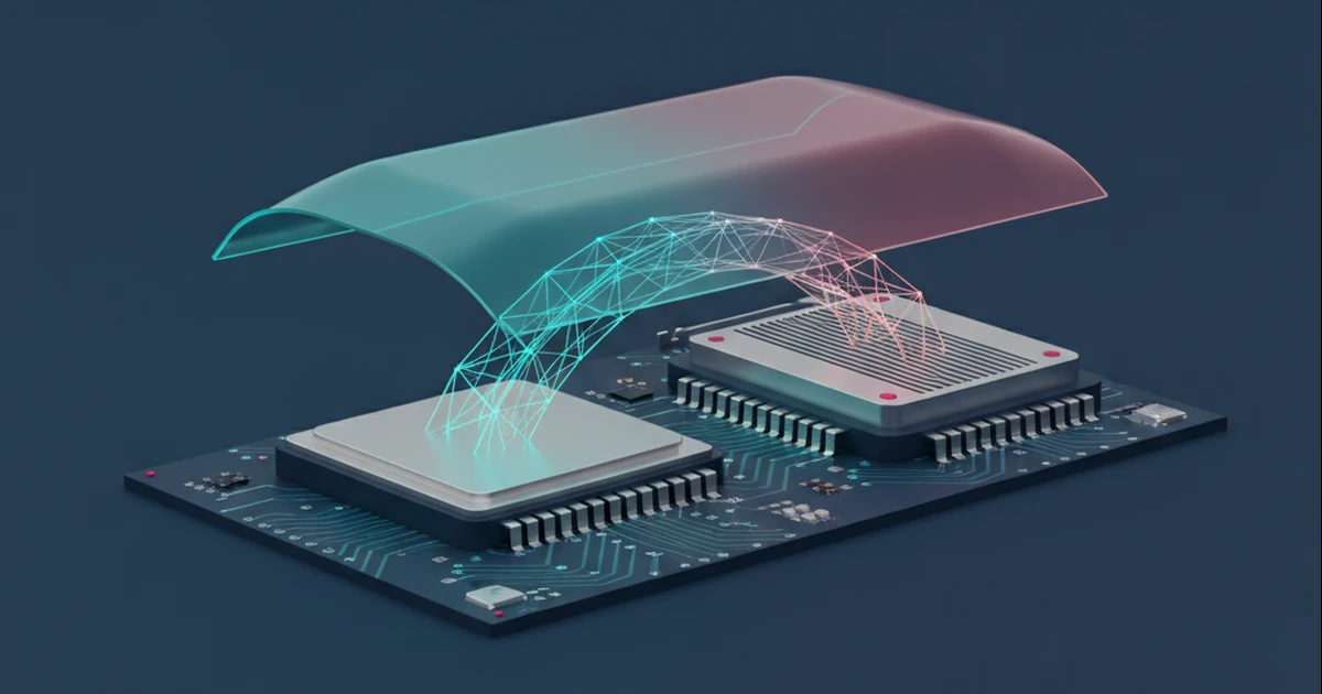 AI concept illustration: CPU and GPU linked to a shared geometric definition