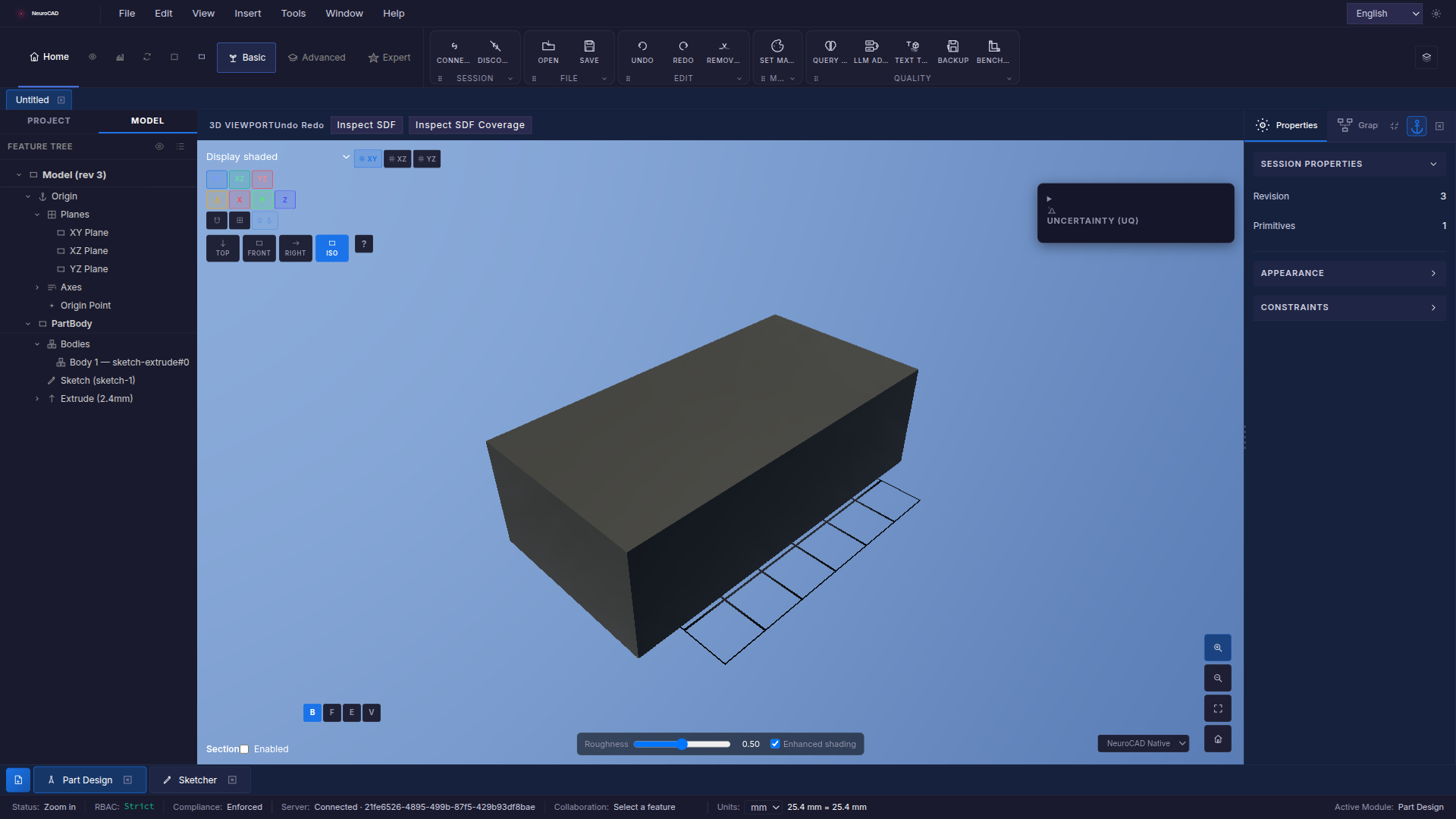 Chertalo — Sketch-based solid modeling and feature history.